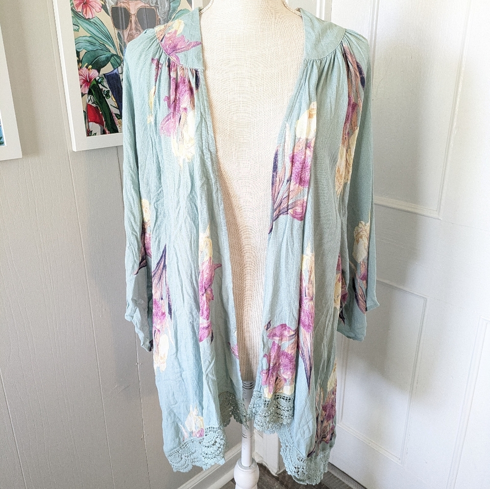 UMGEE Open Front Kimono Cardigan‎ Duster Womens Size M / L Boho Mid Length NWT